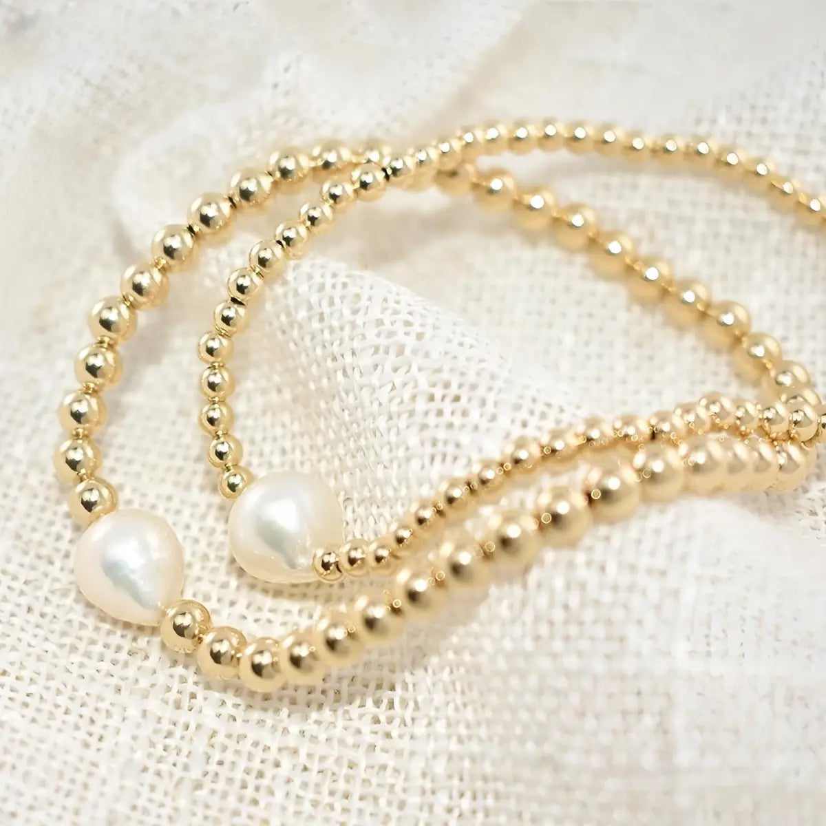 14k Gold Filled Bead Bracelet with a pearl