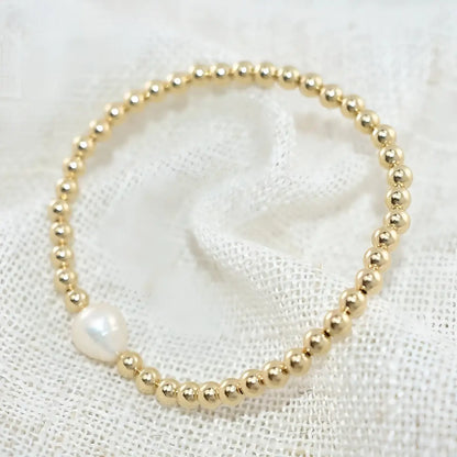 14k Gold Filled Bead Bracelet with a pearl