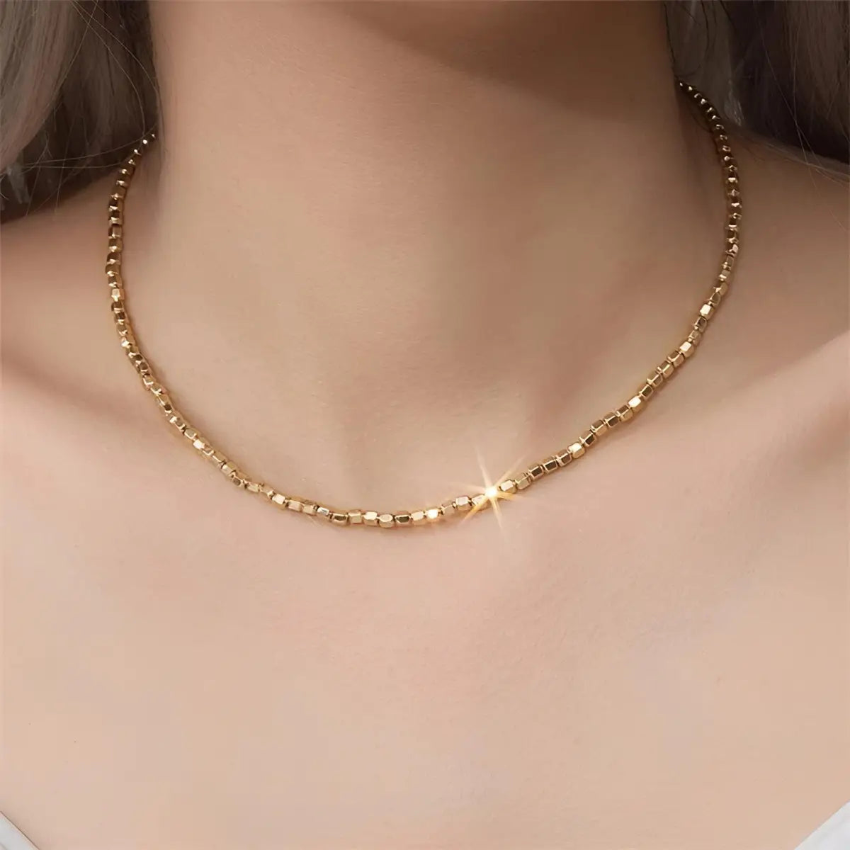 14k Gold Filled Beaded Choker Necklace