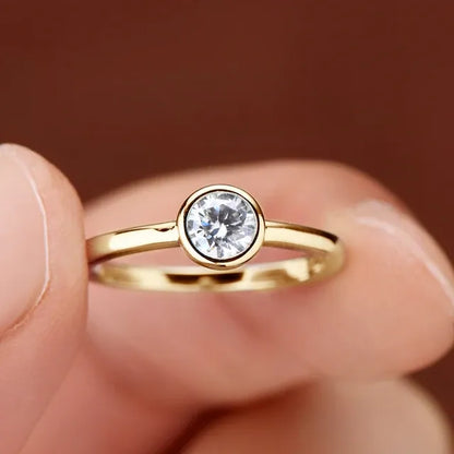 Bezel Moissanite Ring in 18K Gold-Plated Sterling Silver