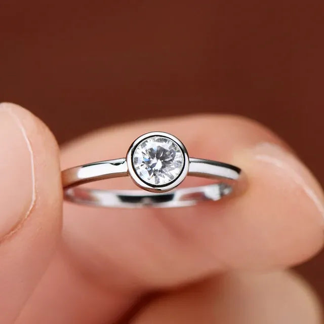 Bezel Moissanite Ring in 18K Gold-Plated Sterling Silver