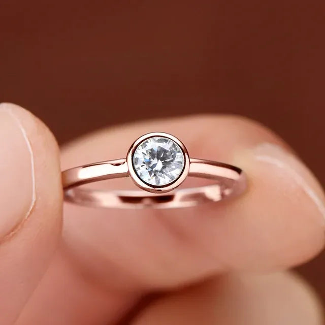 Bezel Moissanite Ring in 18K Gold-Plated Sterling Silver