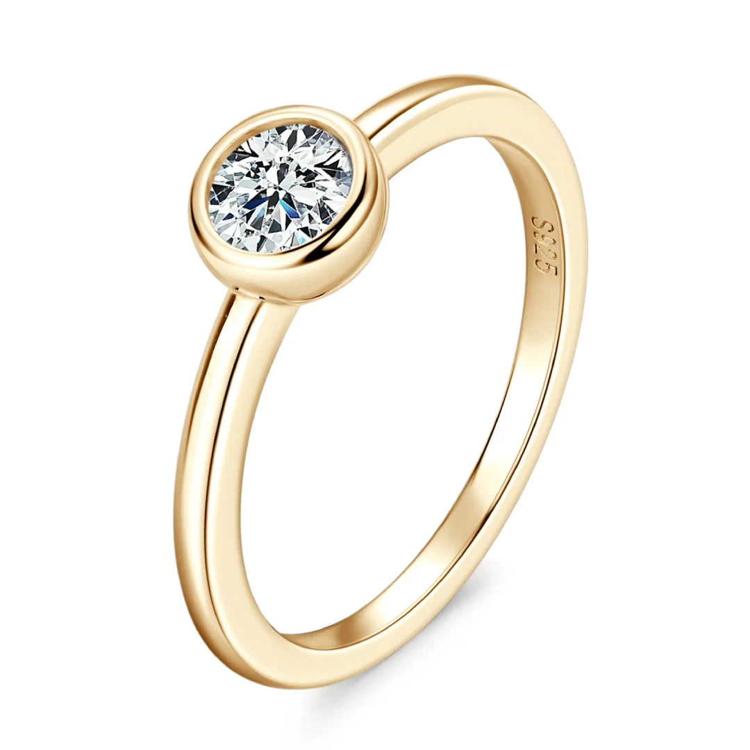 Bezel Moissanite Ring in Gold Plated 