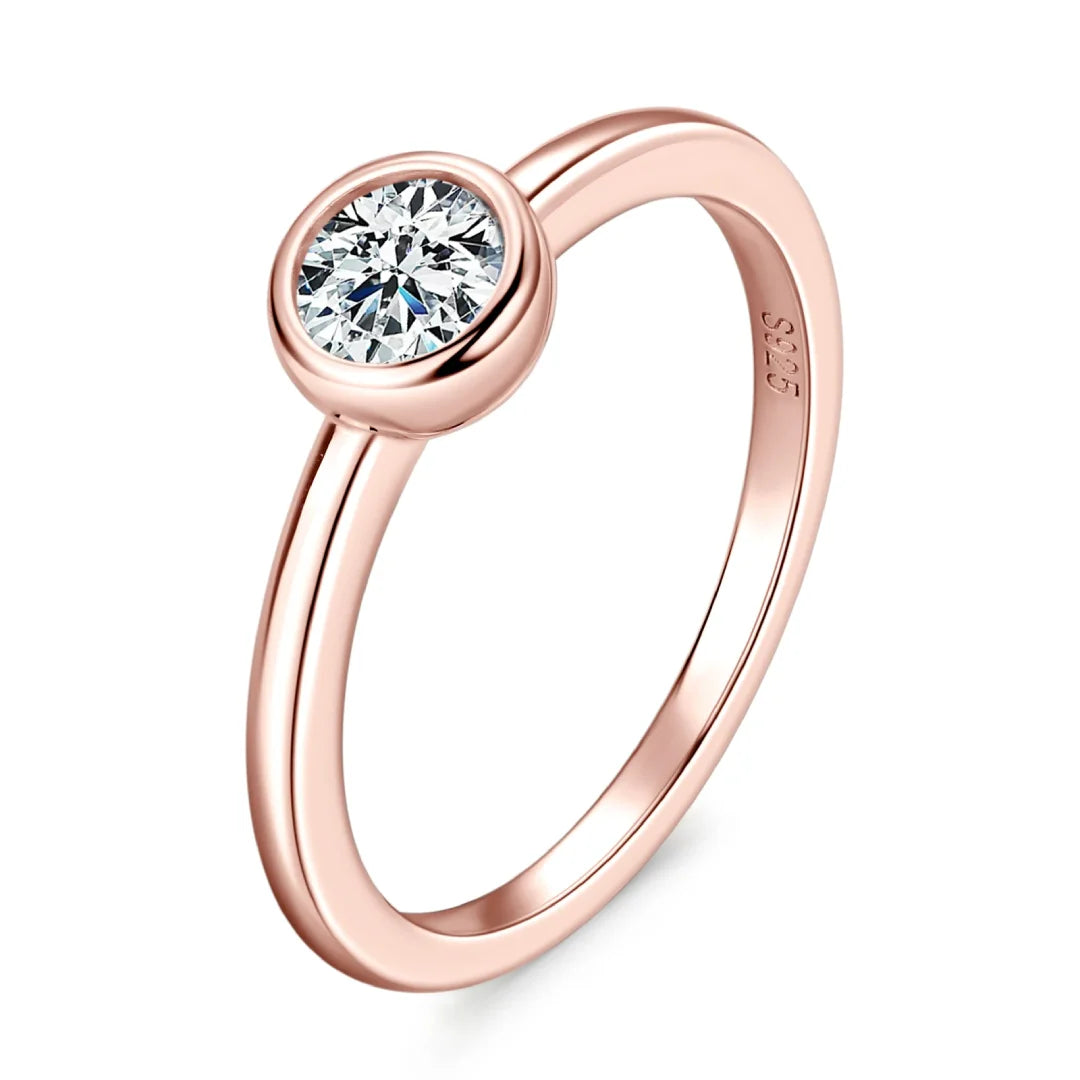 Bezel Moissanite Ring in Rose Gold