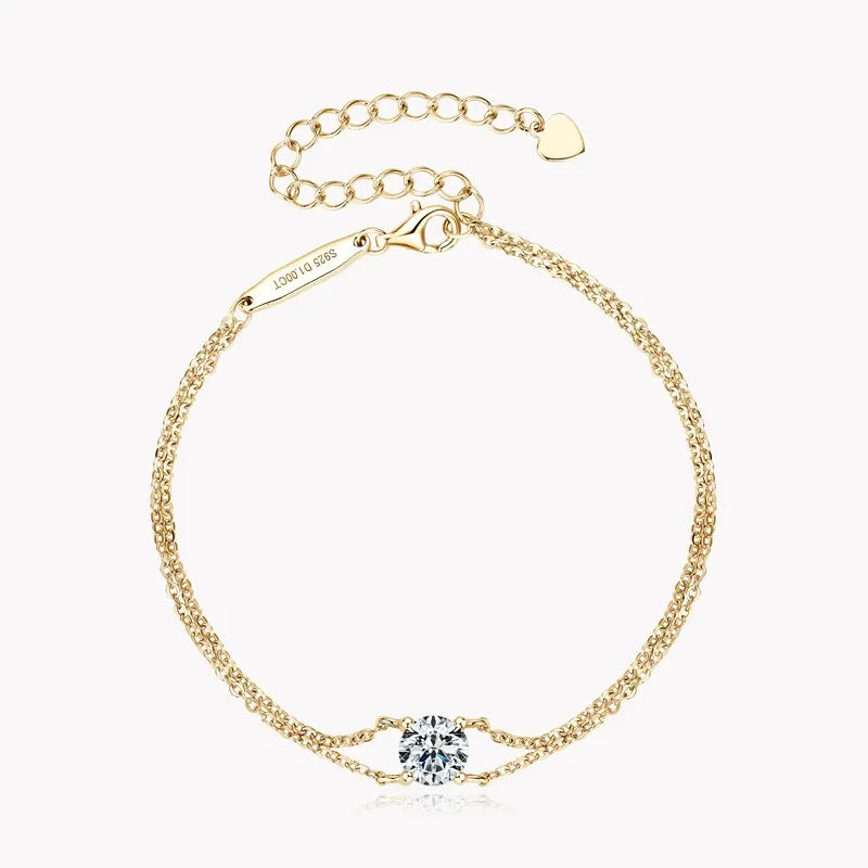 Double Chain Bracelet with Moissanite in Gold-Plated Sterling Silver