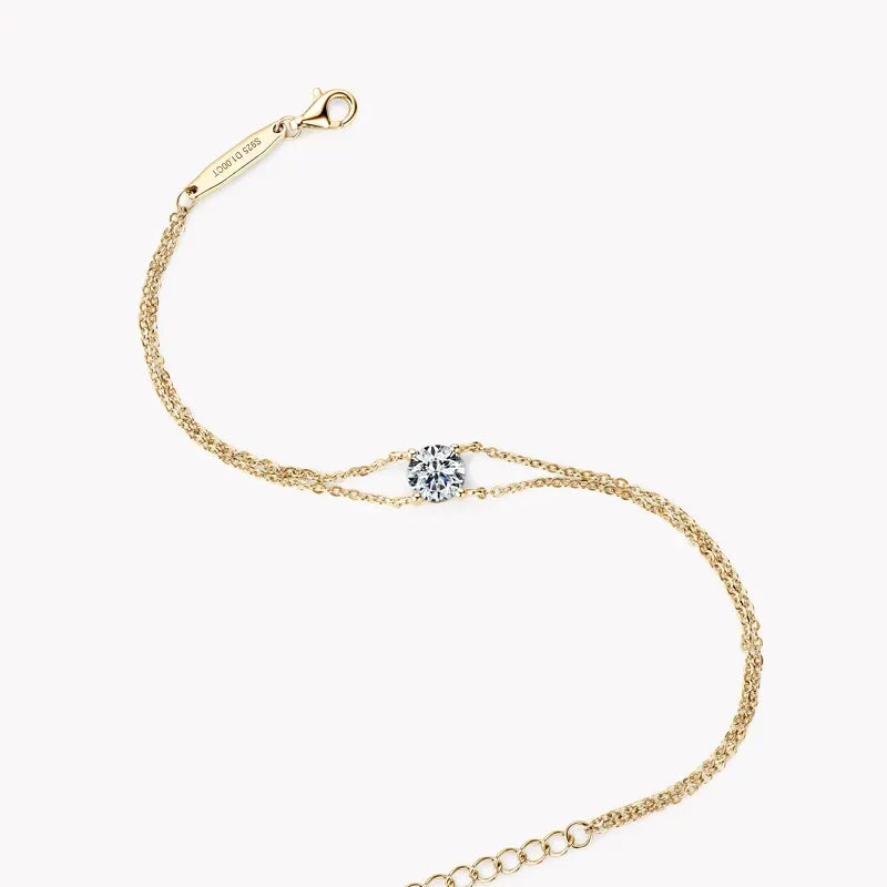 Double Chain Bracelet with Moissanite in Gold-Plated Sterling Silver