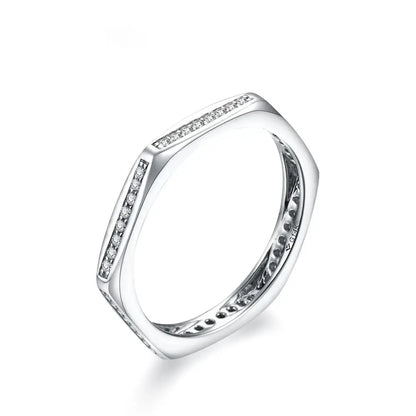 Moissanite Band Ring in 14k White Gold-Plated Sterling Silver for Engagement