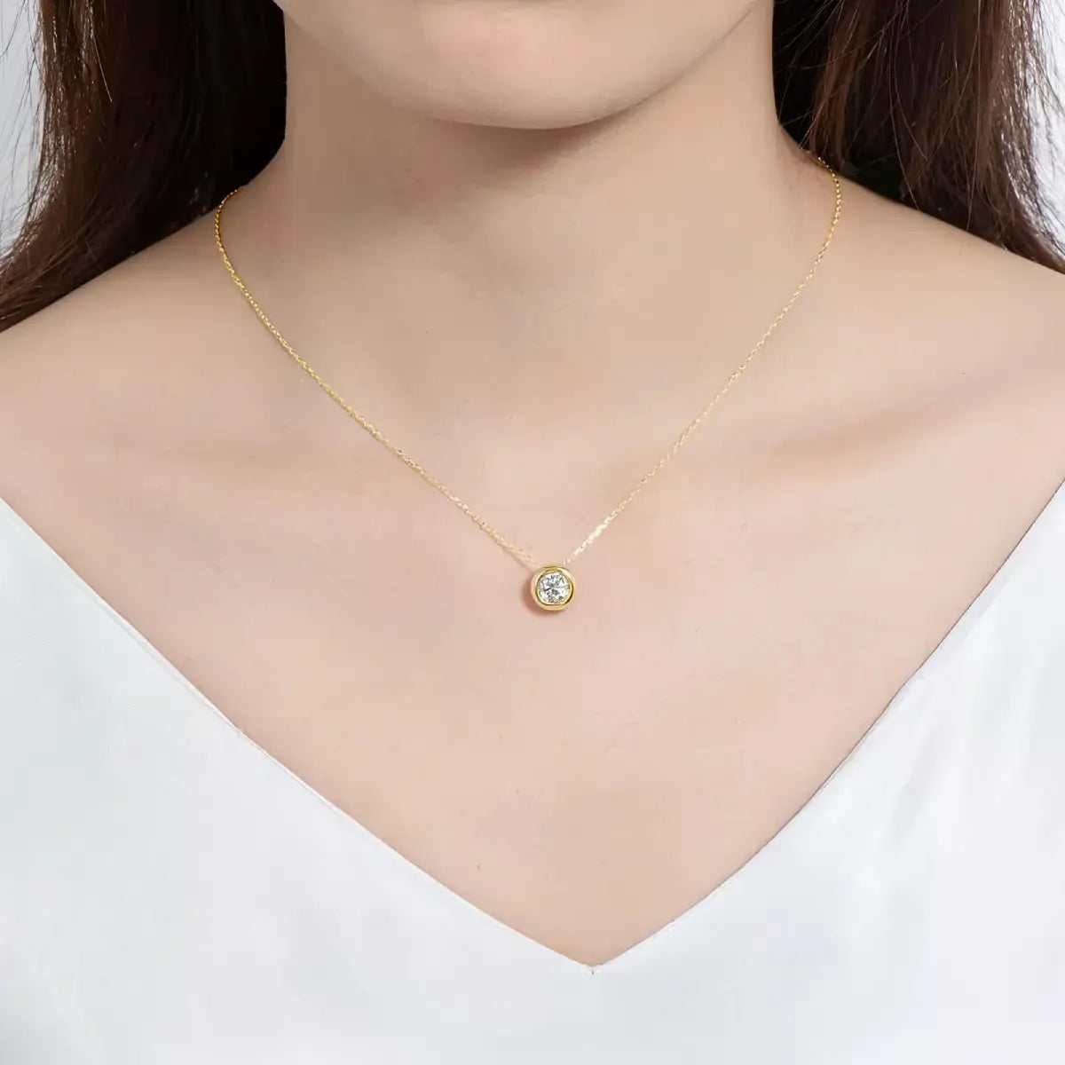 Moissanite Solitaire Pendant Necklace | Gold-Plated Sterling Silver