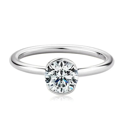 Round Solitaire Engagement Ring in Sterling Silver & Moissanite 