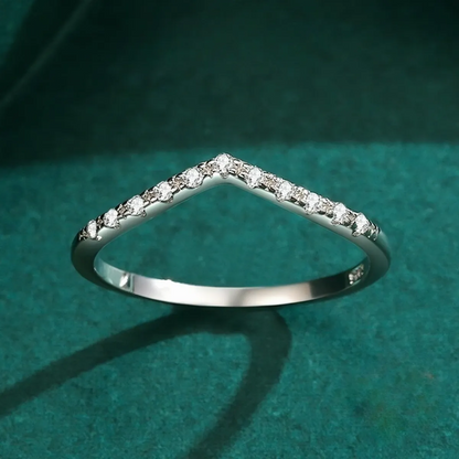 Sterling Silver Moissanite V Shaped Ring for Stacking or Wedding