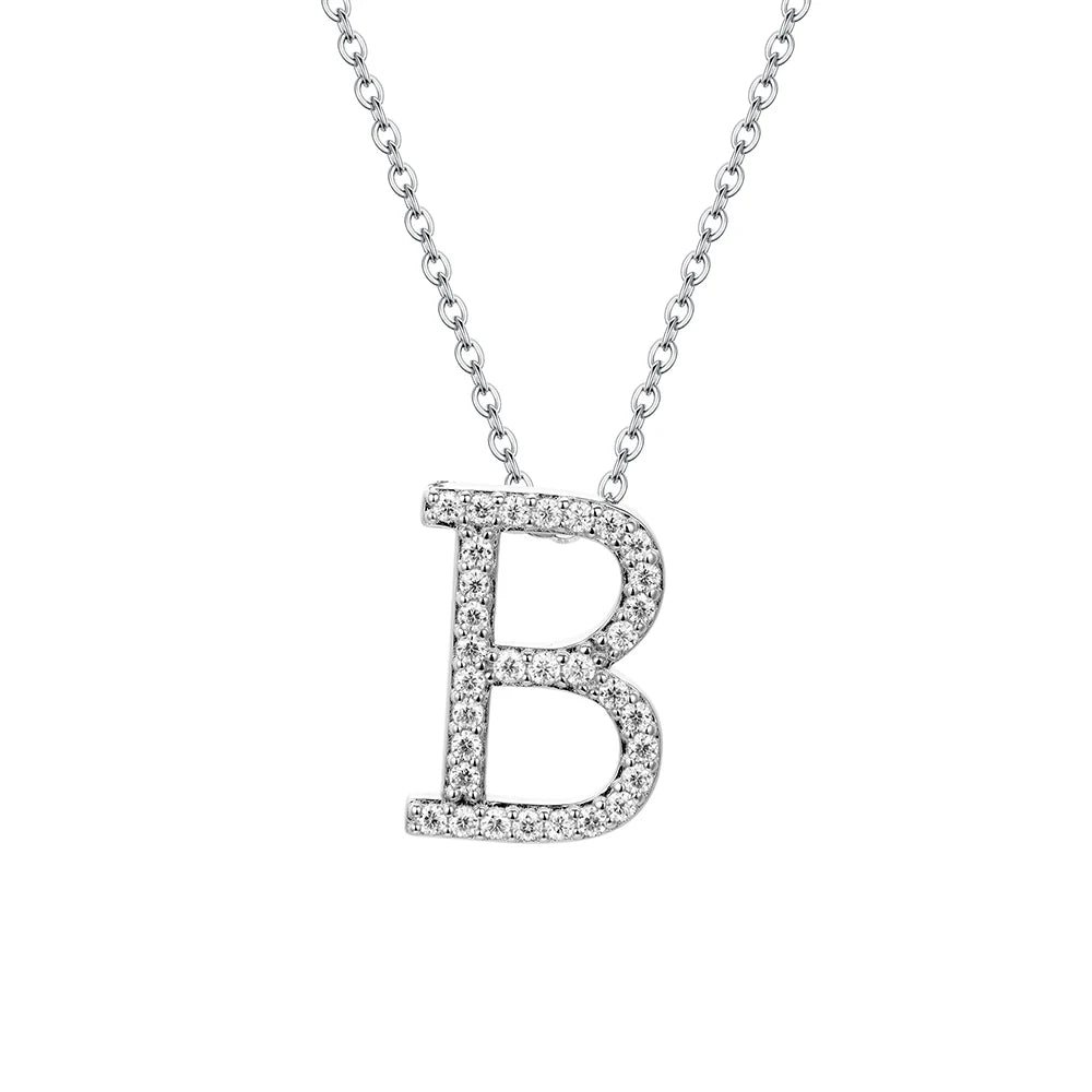 Sterling Silver Moissanite Initial Necklace