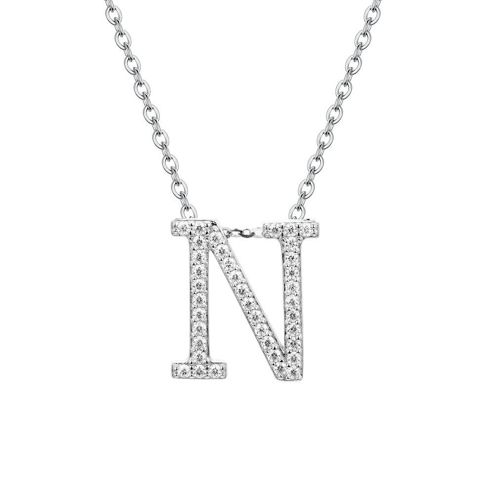 Sterling Silver Moissanite Initial Necklace