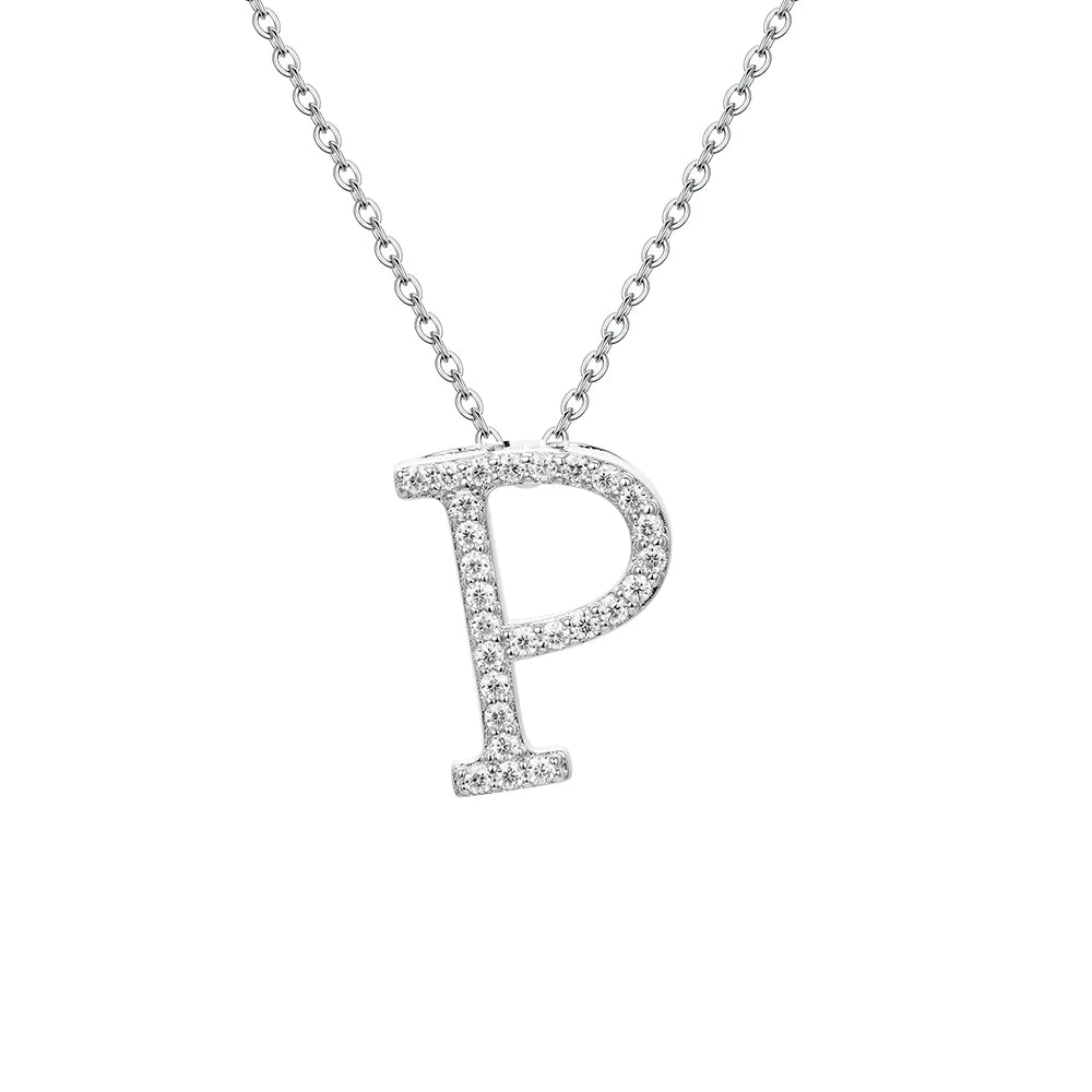 Sterling Silver Moissanite Initial Necklace