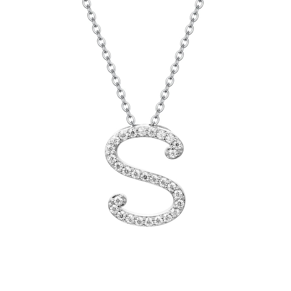 Sterling Silver Moissanite Initial Necklace