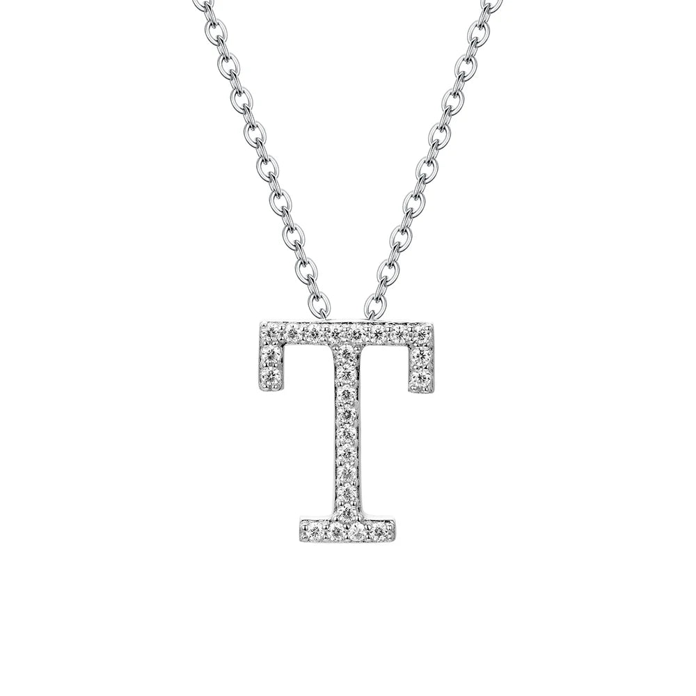 Sterling Silver Moissanite Initial Necklace