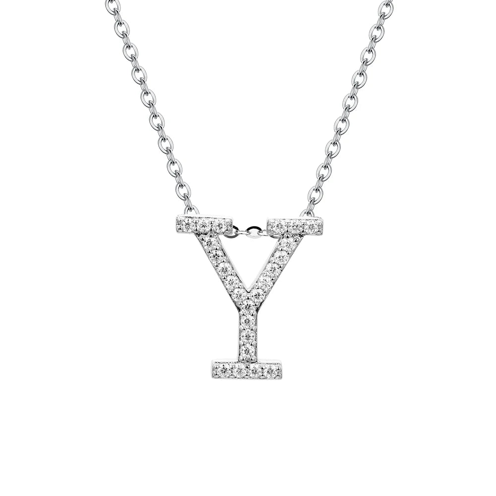 Sterling Silver Moissanite Initial Necklace