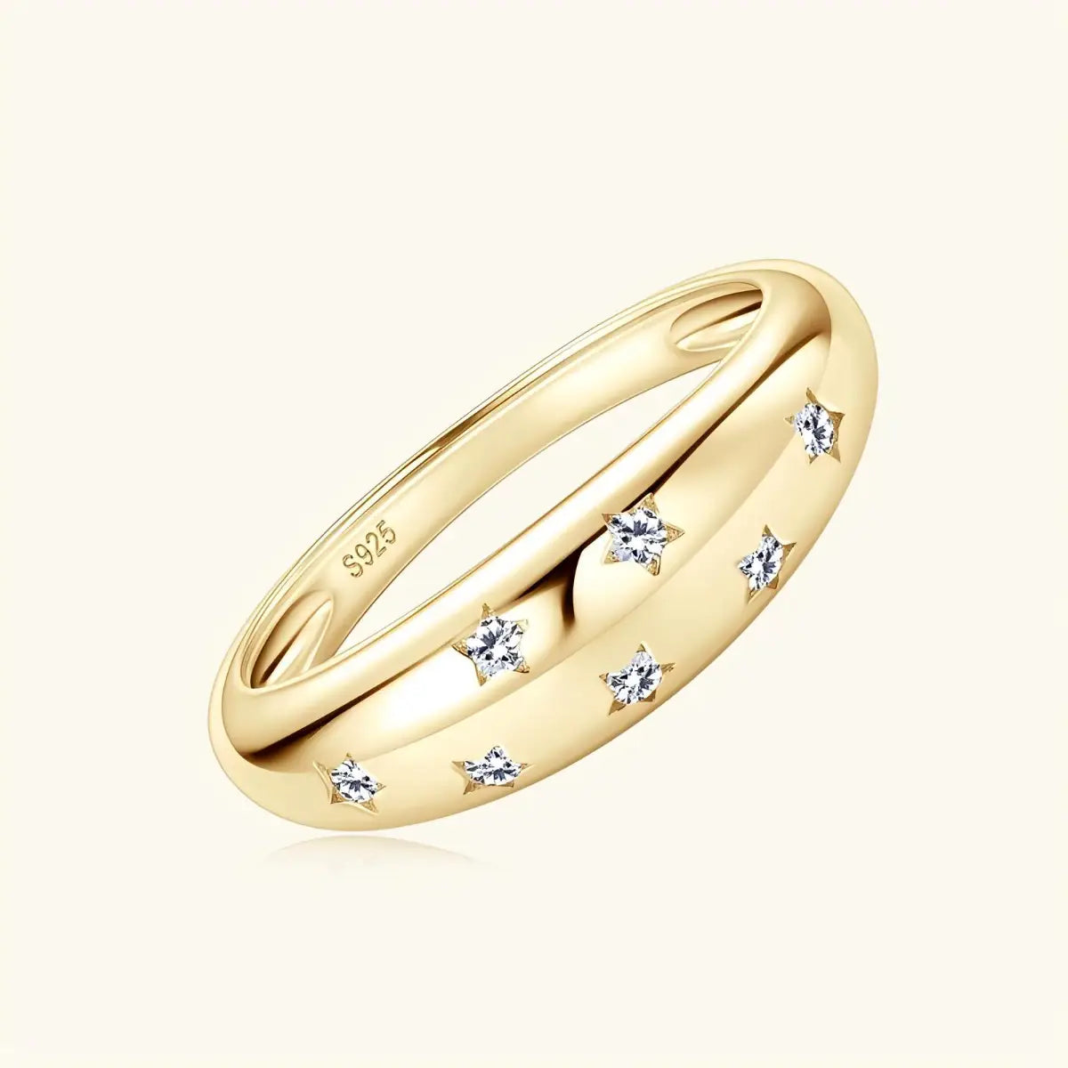 Sterling Silver Moissanite Star Ring Band In Gold